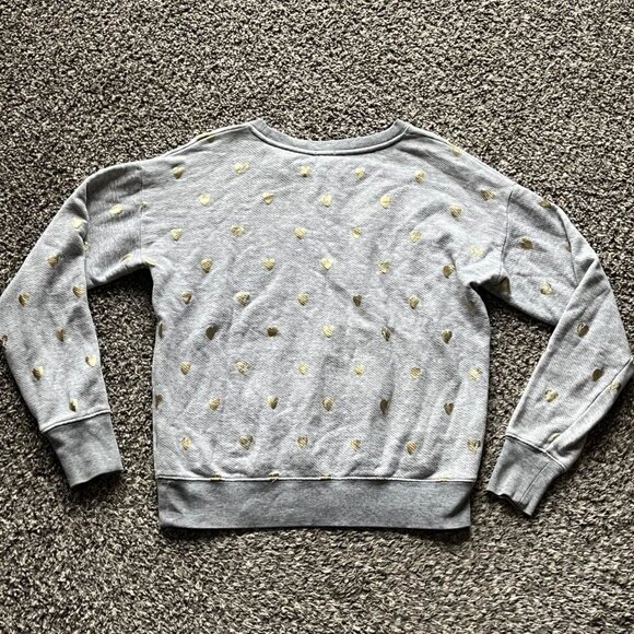 J Crew Sweatshirt Womens Small Gray w/Gold Hearts 100% Cotton Crewneck - Picture 4 of 8